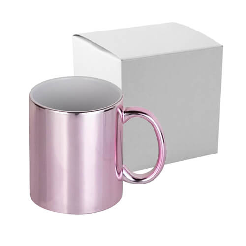 Taza 330 ml plateada para sublimación - rosa, con caja de cartón