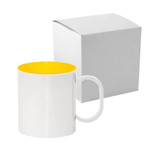 Mug plastique 330 ml intérieur jaune avec boîte Sublimation Transfert Thermique