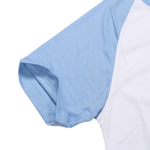 White T-shirt with light blue sleeves JSubli Apparel Sublimation Thermal Transfer