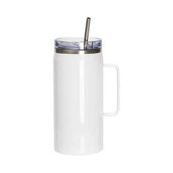 1200 ml-es boros bögre vízálló fedéllel és szívószállal szublimációhoz - fehér