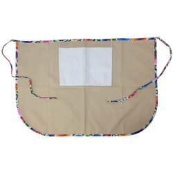 Classic kitchen apron with pocket for sublimation - beige with colorful trimming - White Slavic flowers