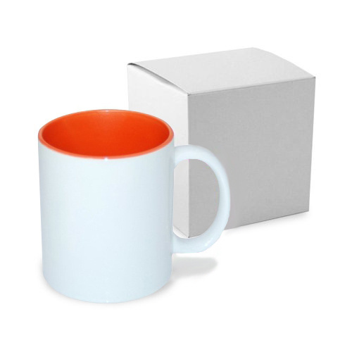 JS Coating 330 ml hrnček s oranžovým vnútrom s kartónovou krabičkou Sublimácia Termotransfer