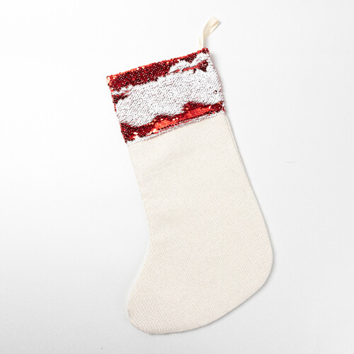 Calcetín navideño con lentejuelas rojas para sublimación