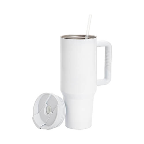 Κούπα 1200 ml με καλαμάκι και γκρι λαβή για εξάχνωση - ασημί