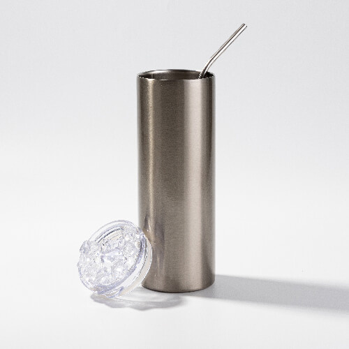 Κούπα 600 ml με καλαμάκι για εξάχνωση - ασημί, καπάκι με τεχνητό πάγο