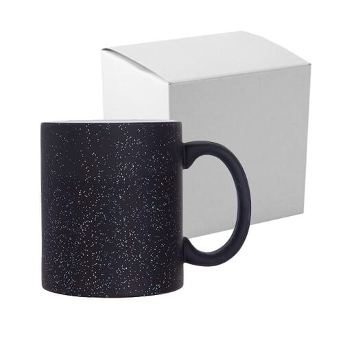 Magisk mugg 330 ml svart, matt med glitter för sublimering med kartong