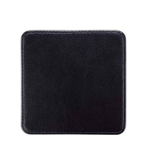 Set of 4 square printed leather mug coasters