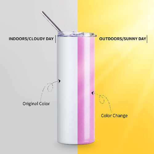 Mok 600 ml met rietje voor sublimatie - verkleurt onder invloed van UV-stralen van wit naar roze