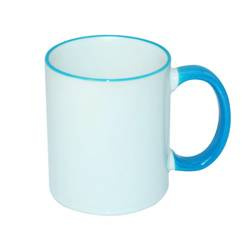 Mug blanc JS Coating 330 ml avec anse bleu ciel Sublimation Transfert Thermique