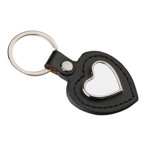 Colgante de cuero y metal para sublimación - el corazón - negro