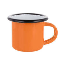 Taza esmaltada de 100 ml naranja con borde negro para impresión por termotransferencia