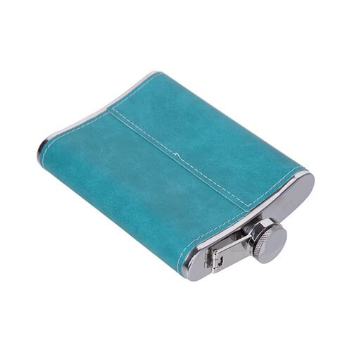 Metal hip flask 240 ml with a green leather cover for sublimation