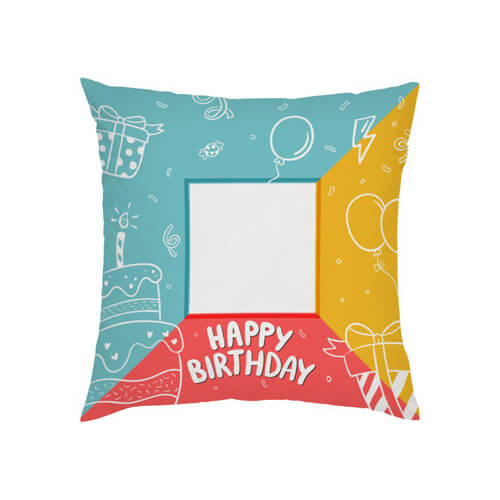 Tweekleurige satijnen kussensloop 38 x 38 cm voor sublimatie - Happy Birthday - 2