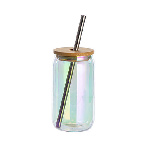 Un verre de 400 ml avec une paille et un couvercle en bambou pour sublimation - verre galvanisé