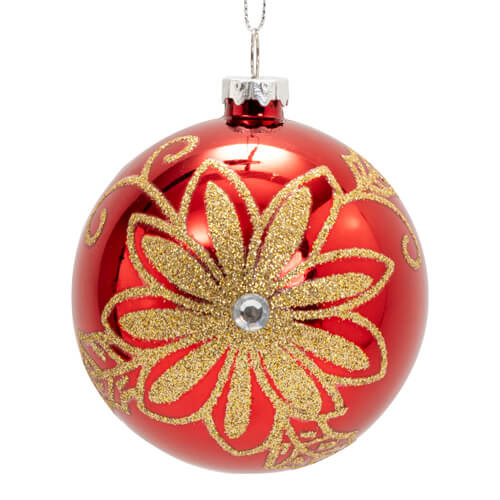 Boule de Noël Ø 8 cm pour sublimation - rouge - fleurs dorées