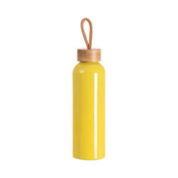 Bouteille d'eau en aluminium 600 ml avec couvercle en bambou pour sublimation - jaune