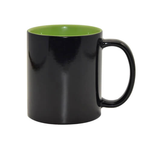 Magický hrnček 330 ml čierny so svetlozeleným vnútrom Sublimácia Termotransfer