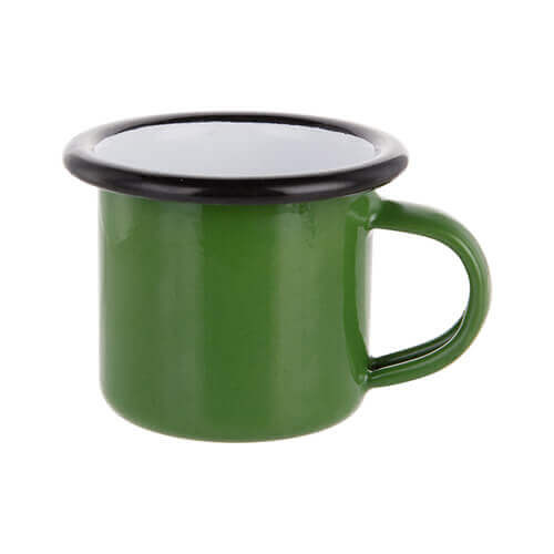 Taza esmaltada de 100 ml verde con borde negro para impresión por termotransferencia