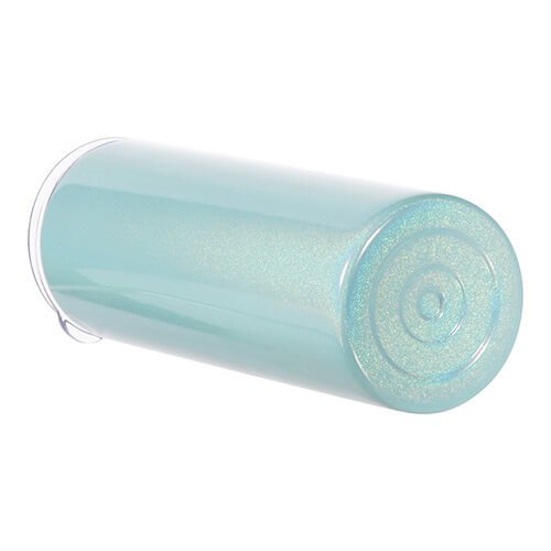 Cană de 600 ml cu pai pentru sublimare - albastru deschis irizat