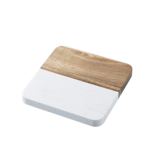 Juego de 4 posavasos cuadrados de mármol y madera para grabar