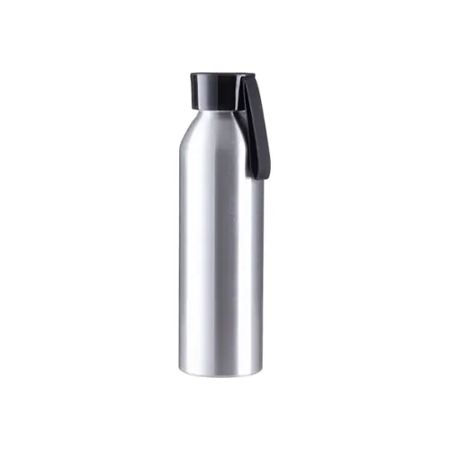 Sportflaska i aluminium 650 ml silver med svart lock och sublimeringsremsa