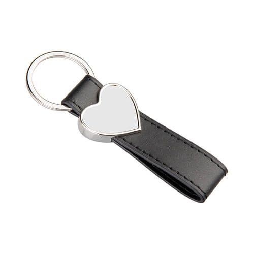Porte-clés cuir métal pour sublimation - coeur - noir