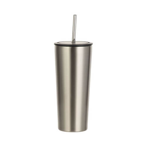 Tumbler termiczny 650 ml ze stali nierdzewnej ze słomką do sublimacji - srebrny