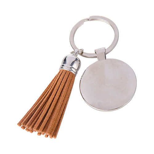 Ronde sleutelhanger met korte kwastjes - bruin voor sublimatie