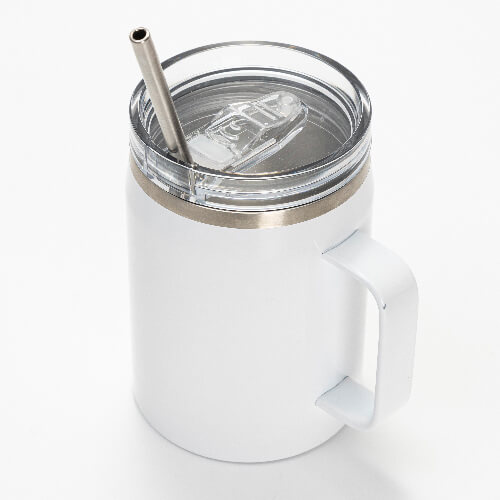 Viinimuki 900 ml vedenpitävällä kannella ja oljella sublimaatiota varten - valkoinen