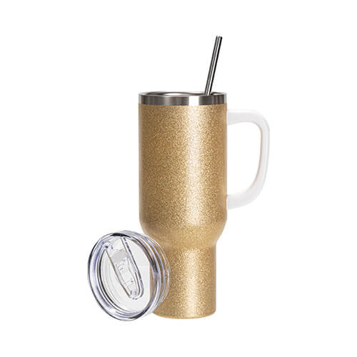 Pahar din oțel inoxidabil Brocade 1200 ml cu capac și paie pentru sublimare - auriu