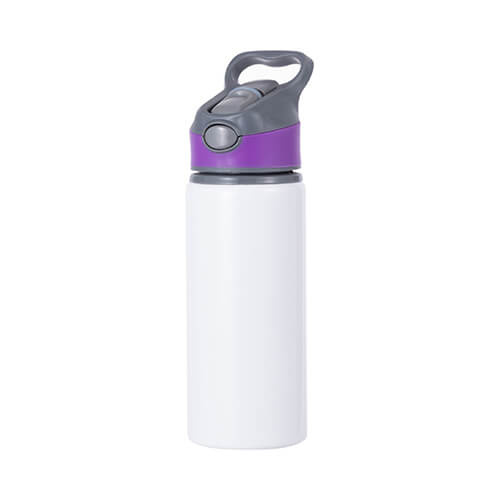 Witte aluminium waterfles van 650 ml met een schroefdop met een paarse inzet voor sublimatie