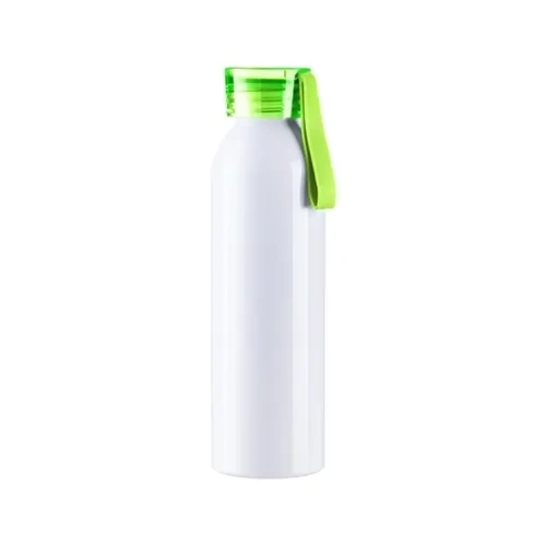 Sticlă sport din aluminiu 650ml alb cu capac verde deschis și bandă de sublimare