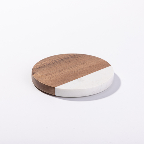 Juego de 4 posavasos redondos de mármol y madera para grabar