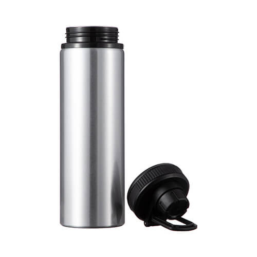 850 ml silver aluminum water bottle with a screw cap with a black insert for sublimation
