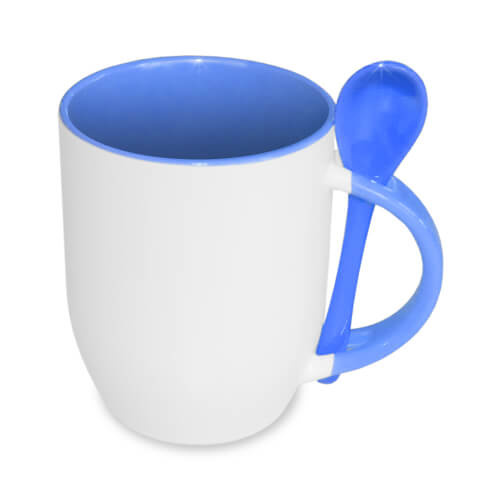 JS-Coating mug with spoon light blue Sublimation Thermal Transfer