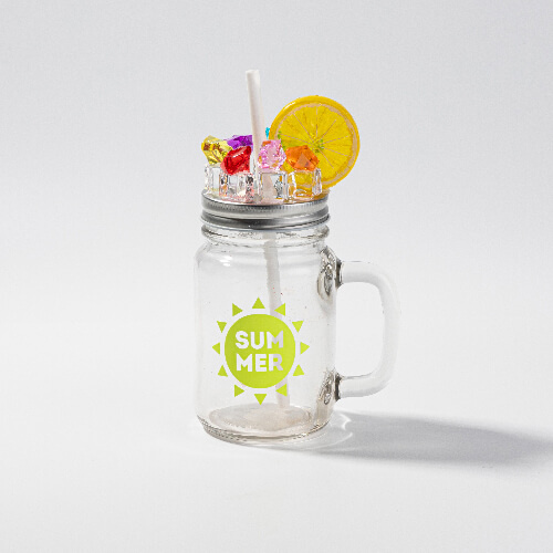 Sklenený hrnček Mason Jar na sublimáciu - umelý ľad a citrón