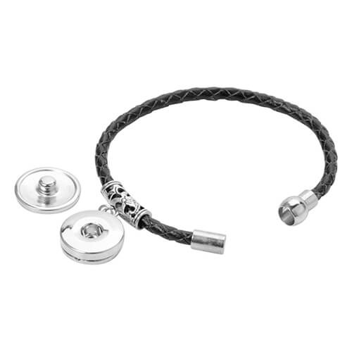 Flätat läderarmband med hänge - svart Sublimation