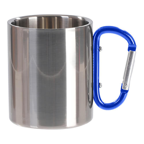 Metalen mok 300 ml voor sublimatie met blauw karabijnhaakoog - zilver