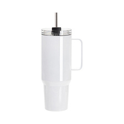 Taza de viaje de acero inoxidable de 1200 ml con tapón de silicona y pajita para sublimación - blanco