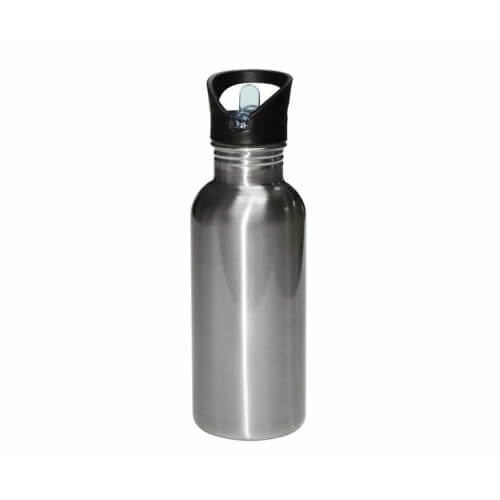 Silver bicycle water bottle with mouthpiece and straw 600 ml Sublimation Thermal Transfer