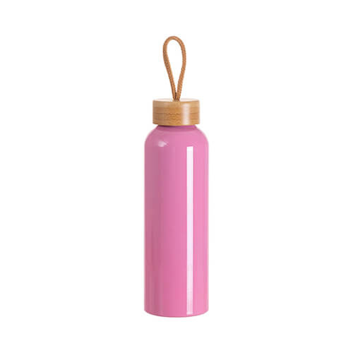 Aluminijasta steklenica za vodo 600 ml s pokrovom iz bambusa za sublimacijo - temno roza