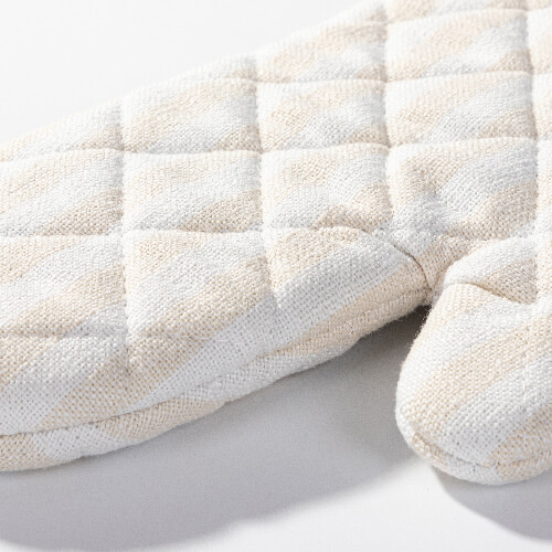Heat-insulating oven mitt for sublimation - cream with yellow stripes