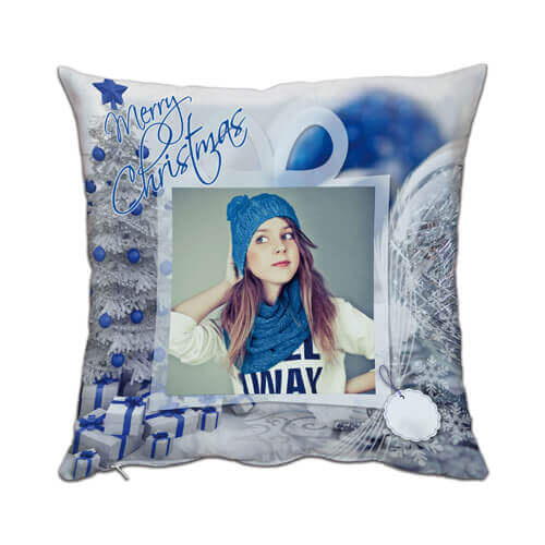To-farvet satinpudebetræk 38 x 38 cm til sublimering - Blue XMAS