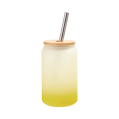 Sticlă mată de 400 ml cu pai și capac de bambus pentru sublimare - gradient de lime