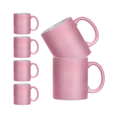 Set of 6 ceramic mugs 330 ml Glitter for printing - pink