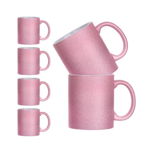 6 keraamilise 330ml glitteriga prinditav kruuside komplekt - roosa