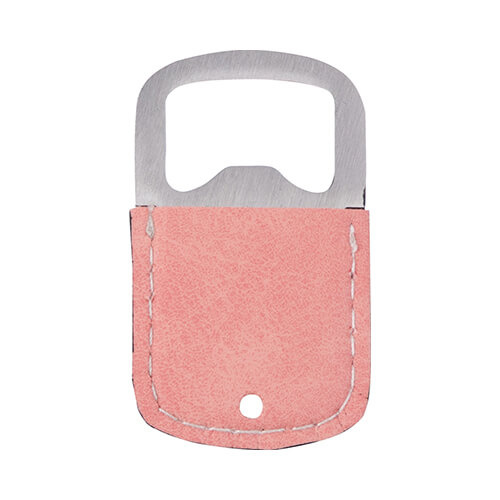 Deschizător de sticle 3,2 x 5,2 cm din oțel și piele pentru sublimare - roz