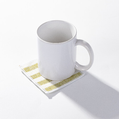 Posavasos de lona 10 x 10 cm crema con rayas verde claro para sublimación