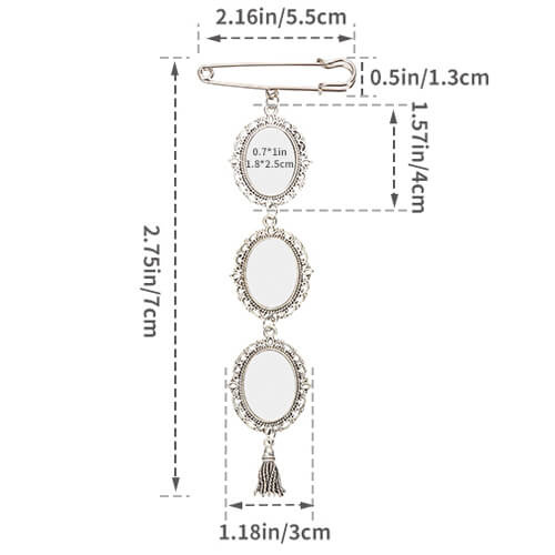 Triple oval brooch - safety pin with tassel pendant for sublimation