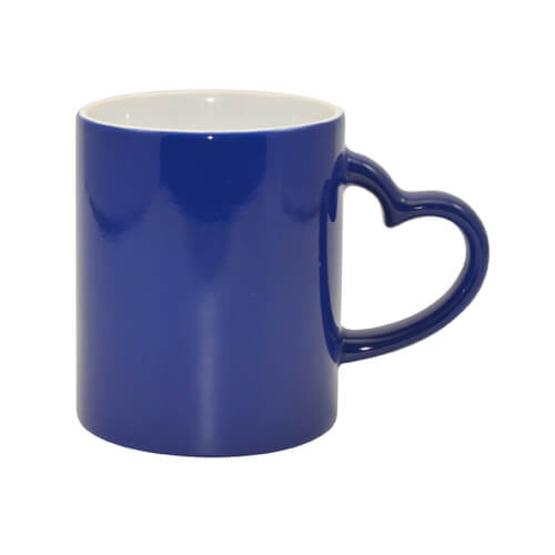 Mug magique bleu foncé avec anse coeur Sublimation Transfert Thermique